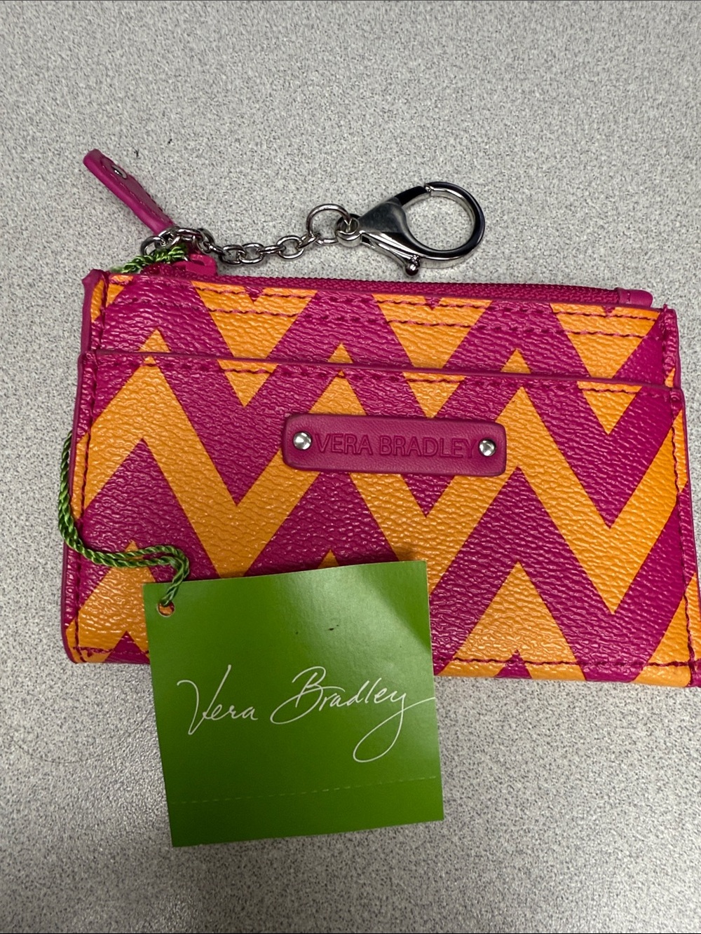 Vera Bradley Zig Zag Pink & Orange Chevron Key Card Wallet with Keyring